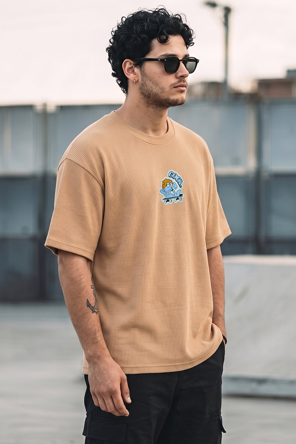 Cool Khakhi Oversized Textured T-shirt