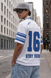 Veirdo 16 Blue & White Varsity Collar Oversized T-Shirt