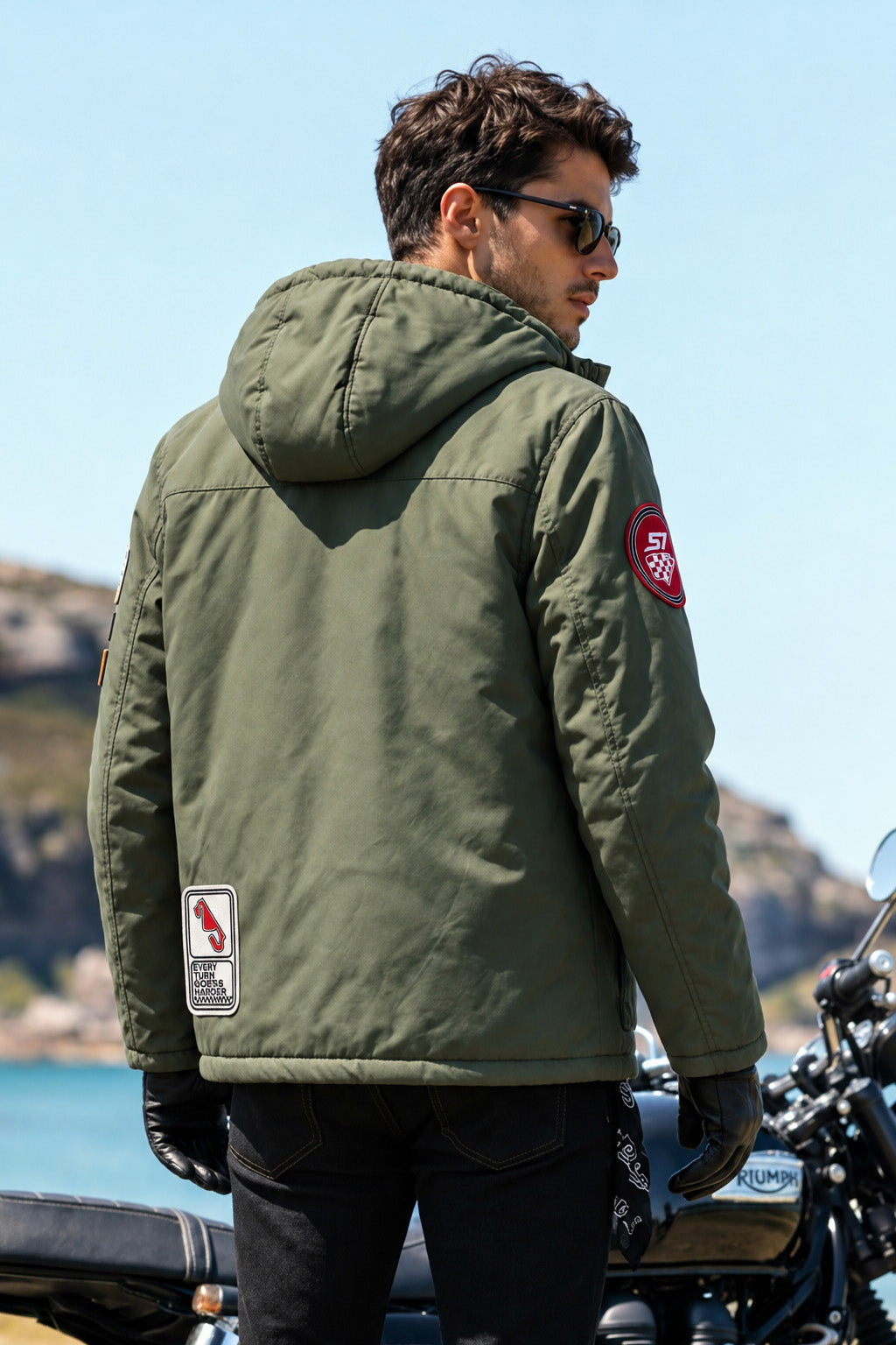 Olive Green Multi-Patch Functional Pocket Hooded Jacket