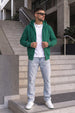 Green Ribbed Cuff Regular Fit Zip-Up Hoodie