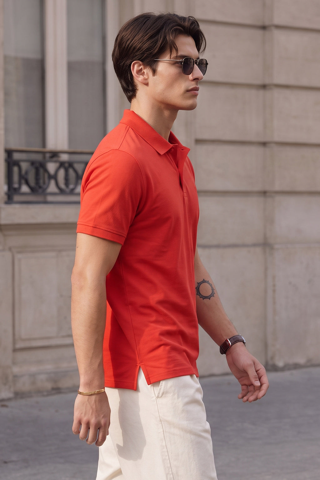 Red Interlock Plain Regular Fit Button Polo T-shirt