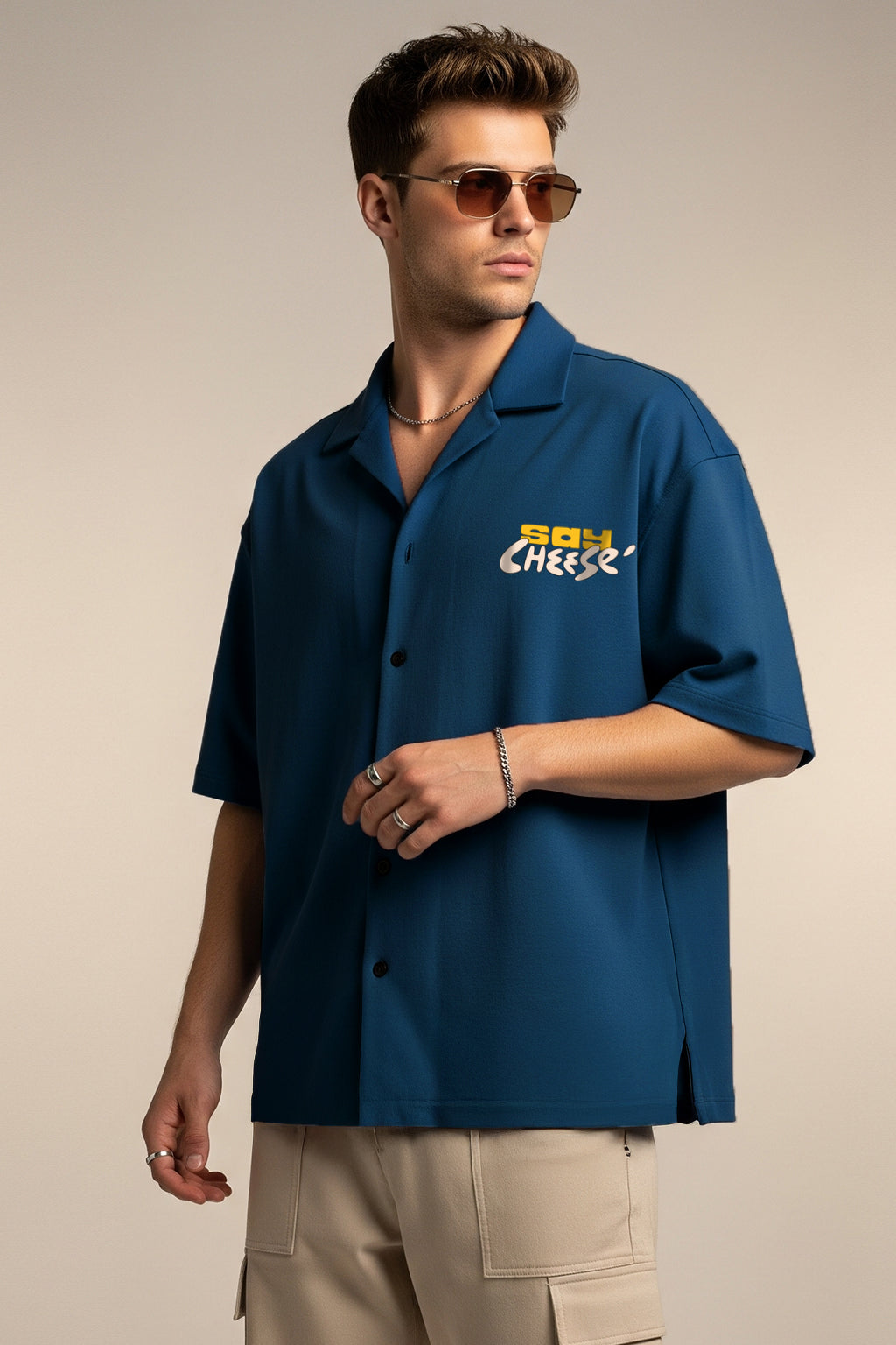 Say Cheese Navy Oversized Printed Exclusive Shirt