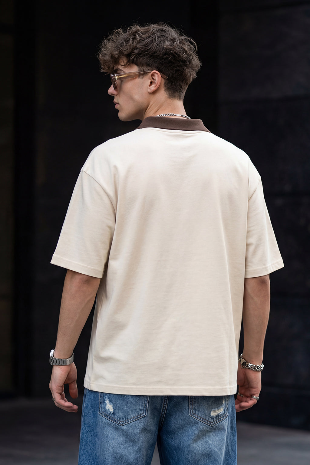Swan White Plain Oversized Polo T-shirt