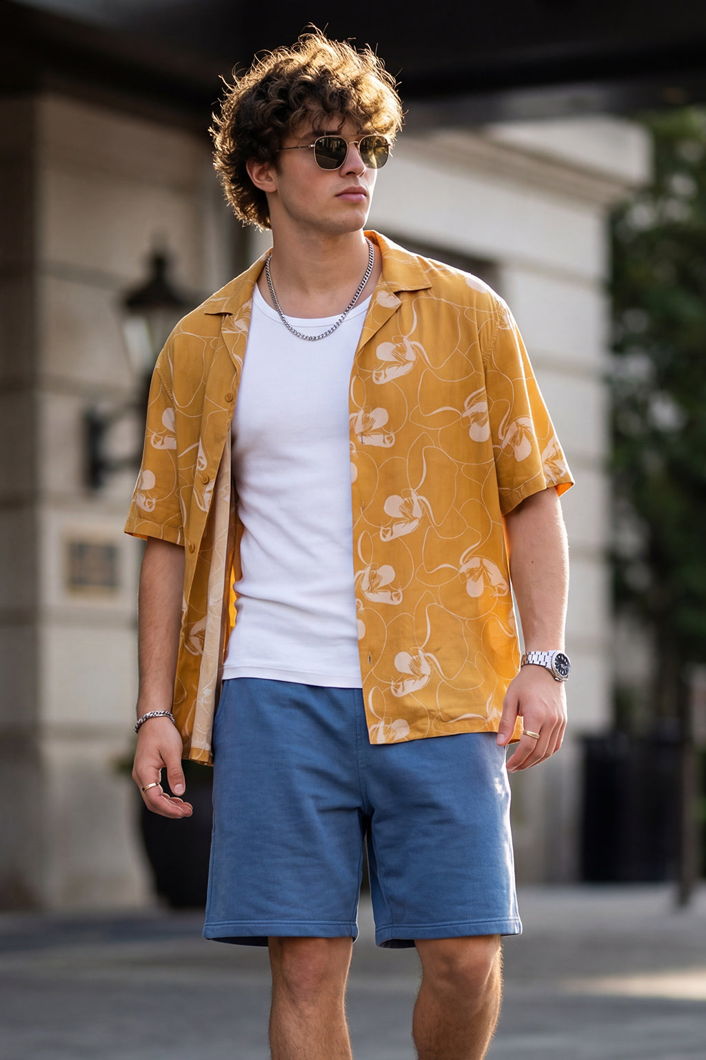 Golden Ochre Floral All Over Print Oversized Exclusive Shirt