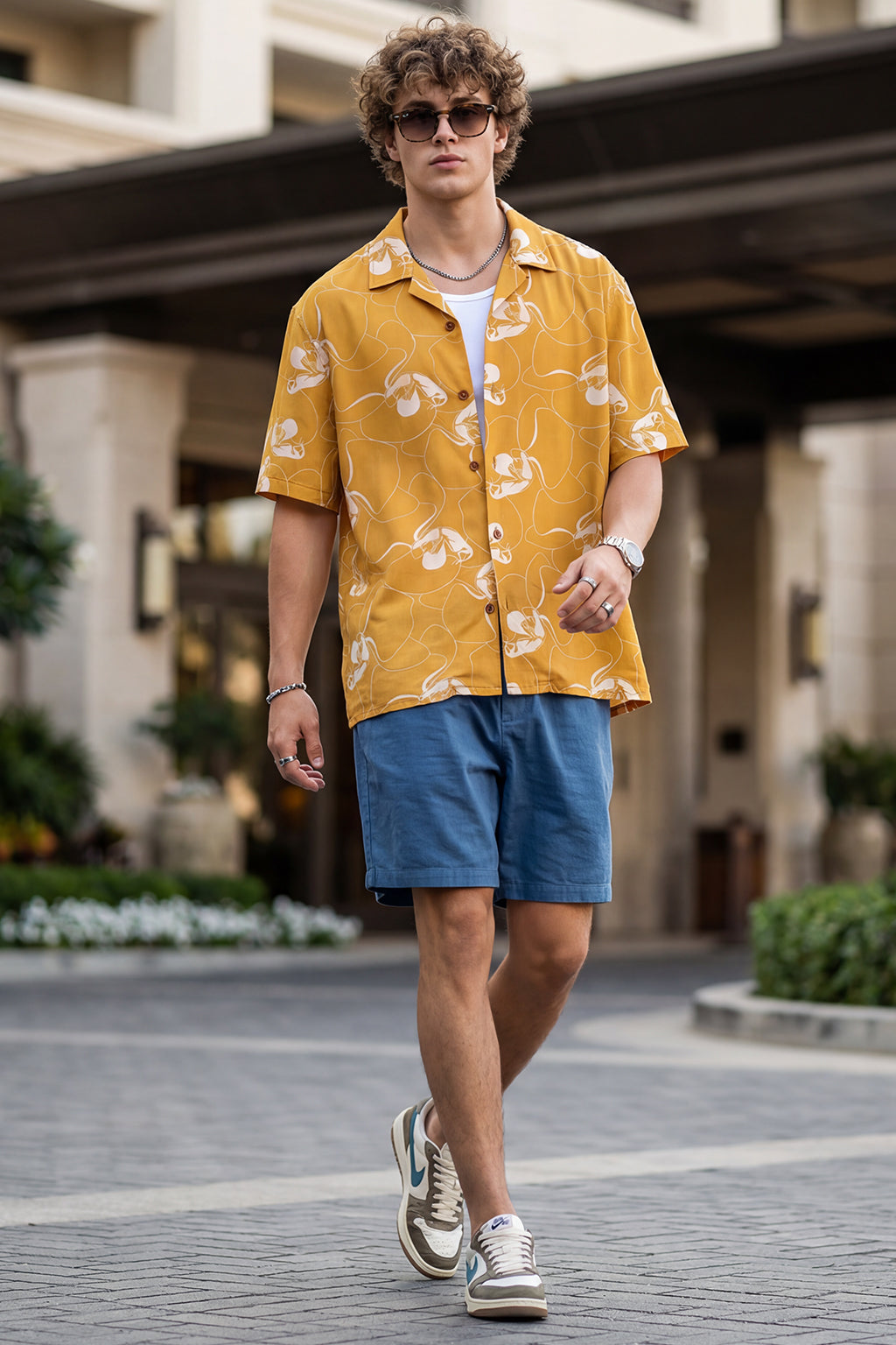 Golden Ochre Floral All Over Print Oversized Exclusive Shirt