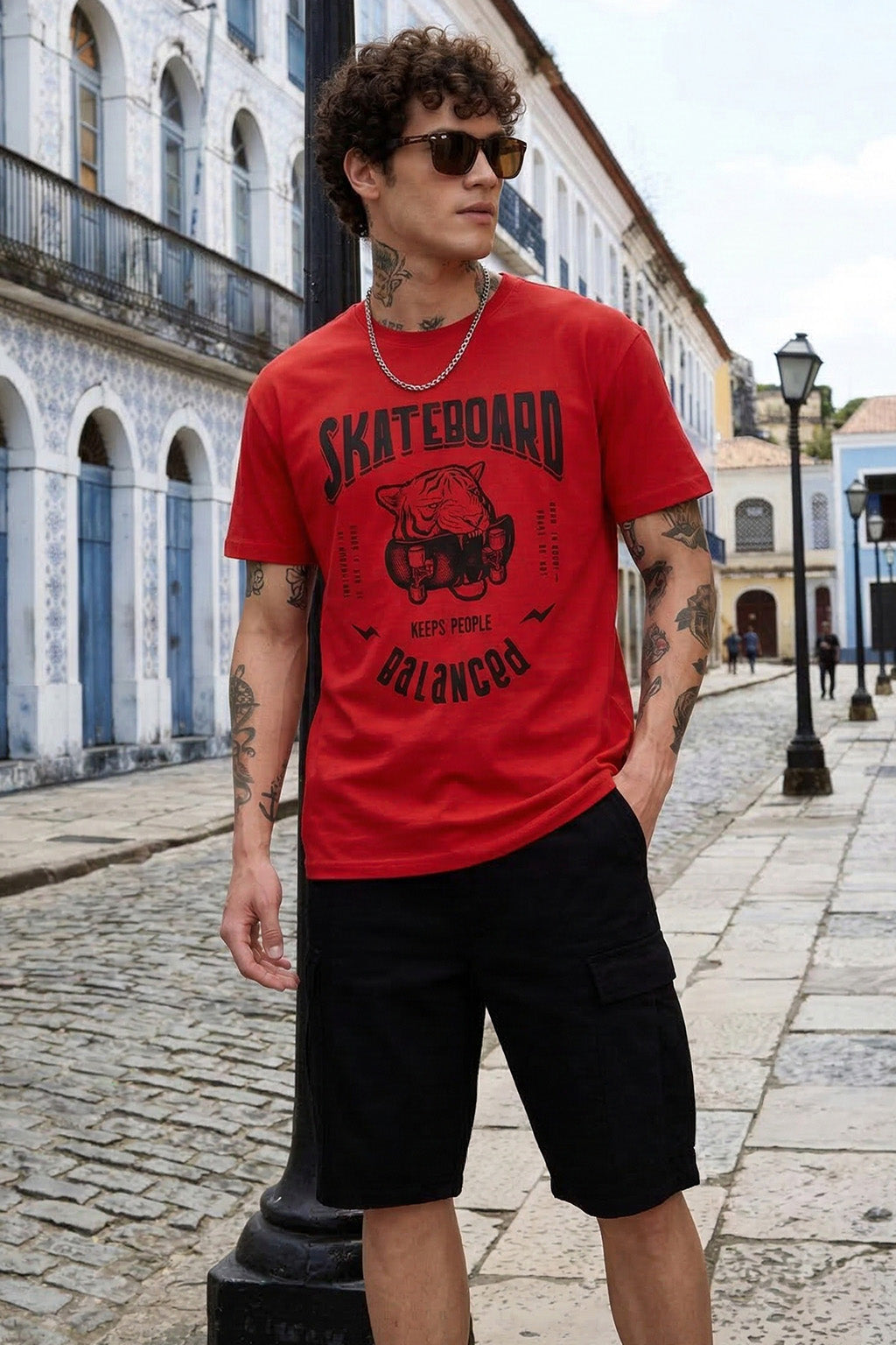 Skateboard Red Regular Fit Printed T-shirt