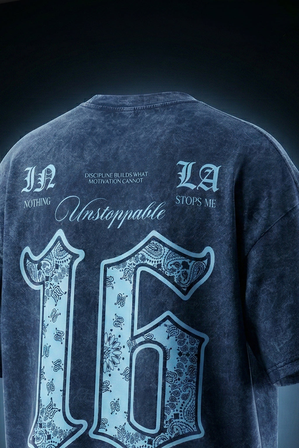 Unstoppable Navy Plus Size Acidwash Printed Exclusive T-Shirt