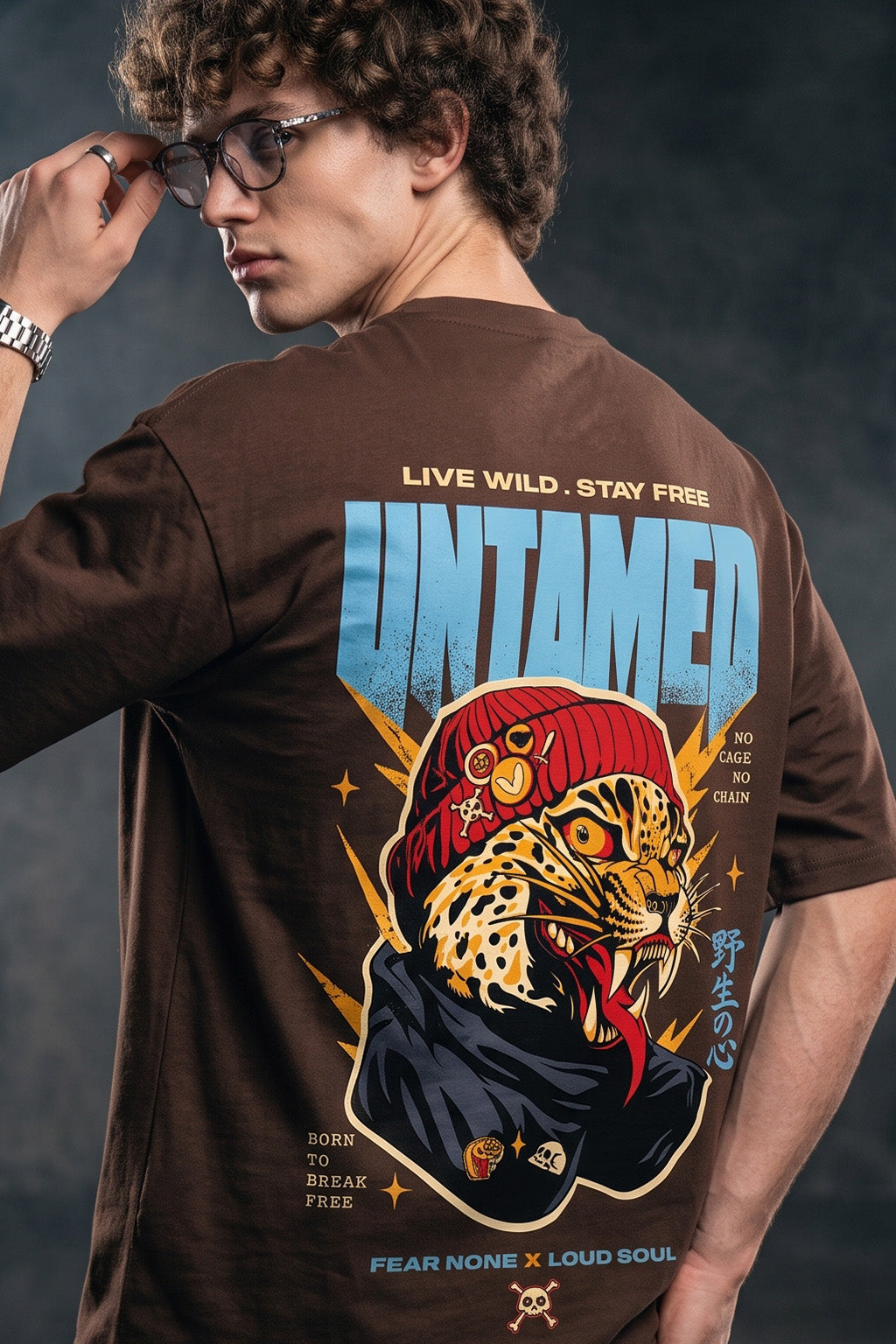 Untamed Brown Oversized Printed T-shirt