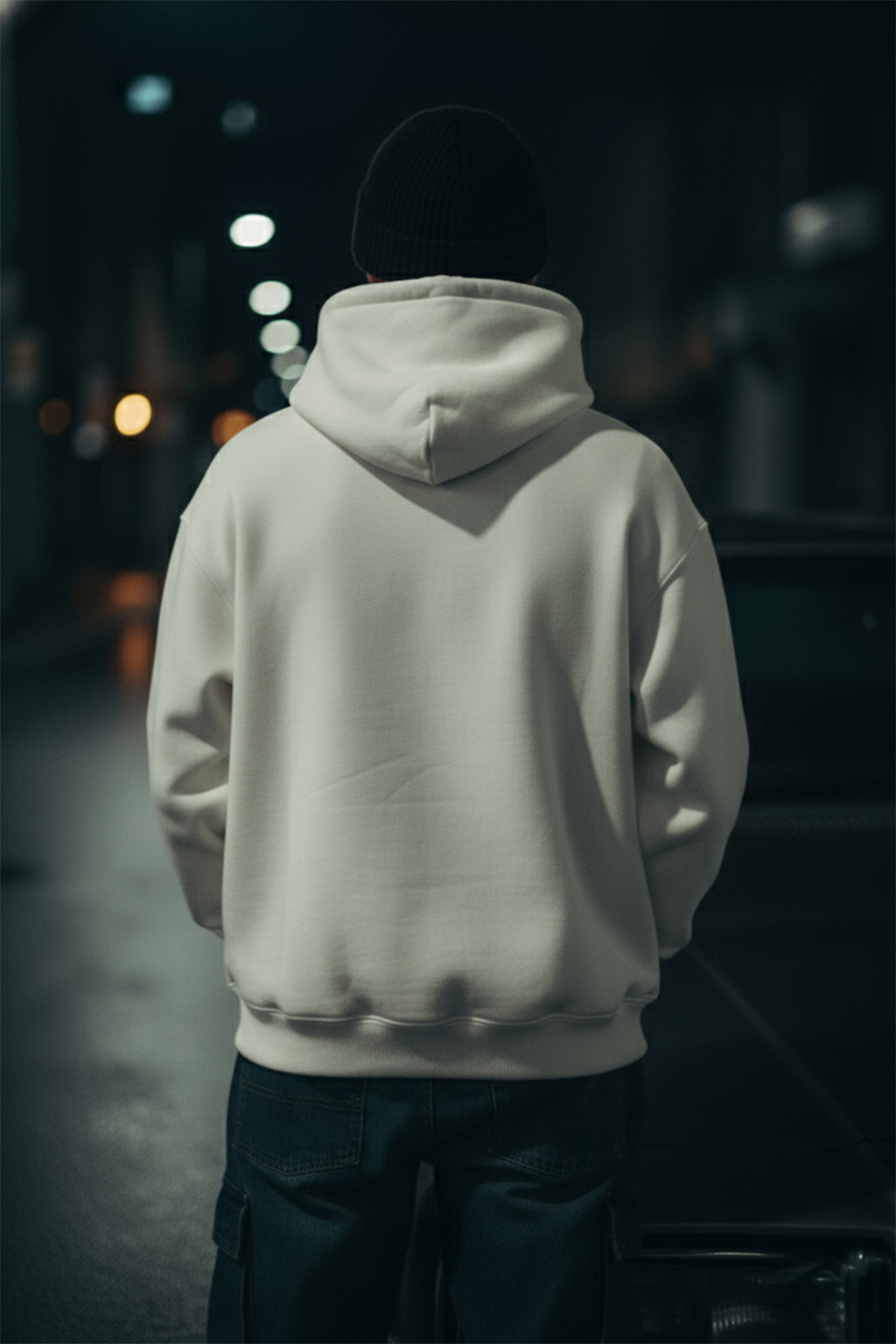 Seek Off-White Oversized Pocket Graphic Printed Hoodie