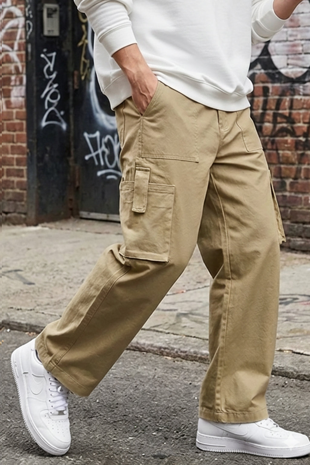 Beige cotton cargo pants
