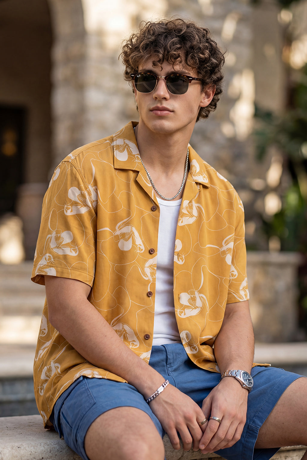 Golden Ochre Floral All Over Print Oversized Exclusive Shirt