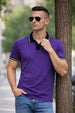 Purple Contrast Stripped Rib Collar Economic Regular Fit Pique Polo