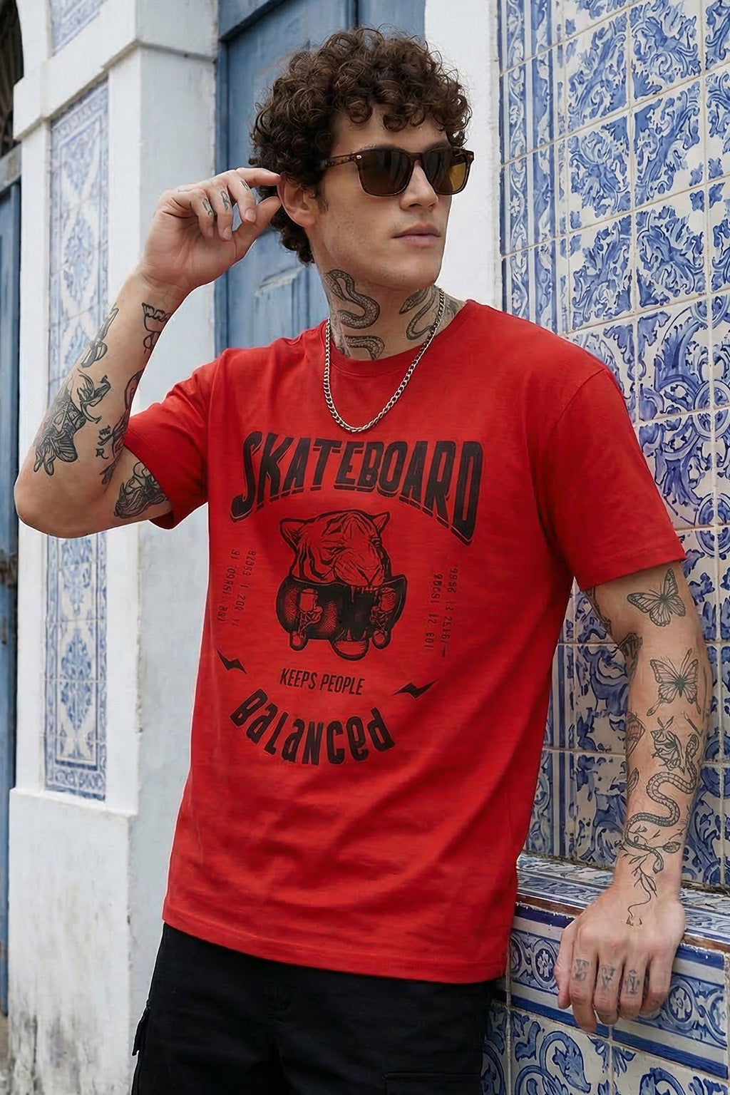Skateboard Red Regular Fit Printed T-shirt