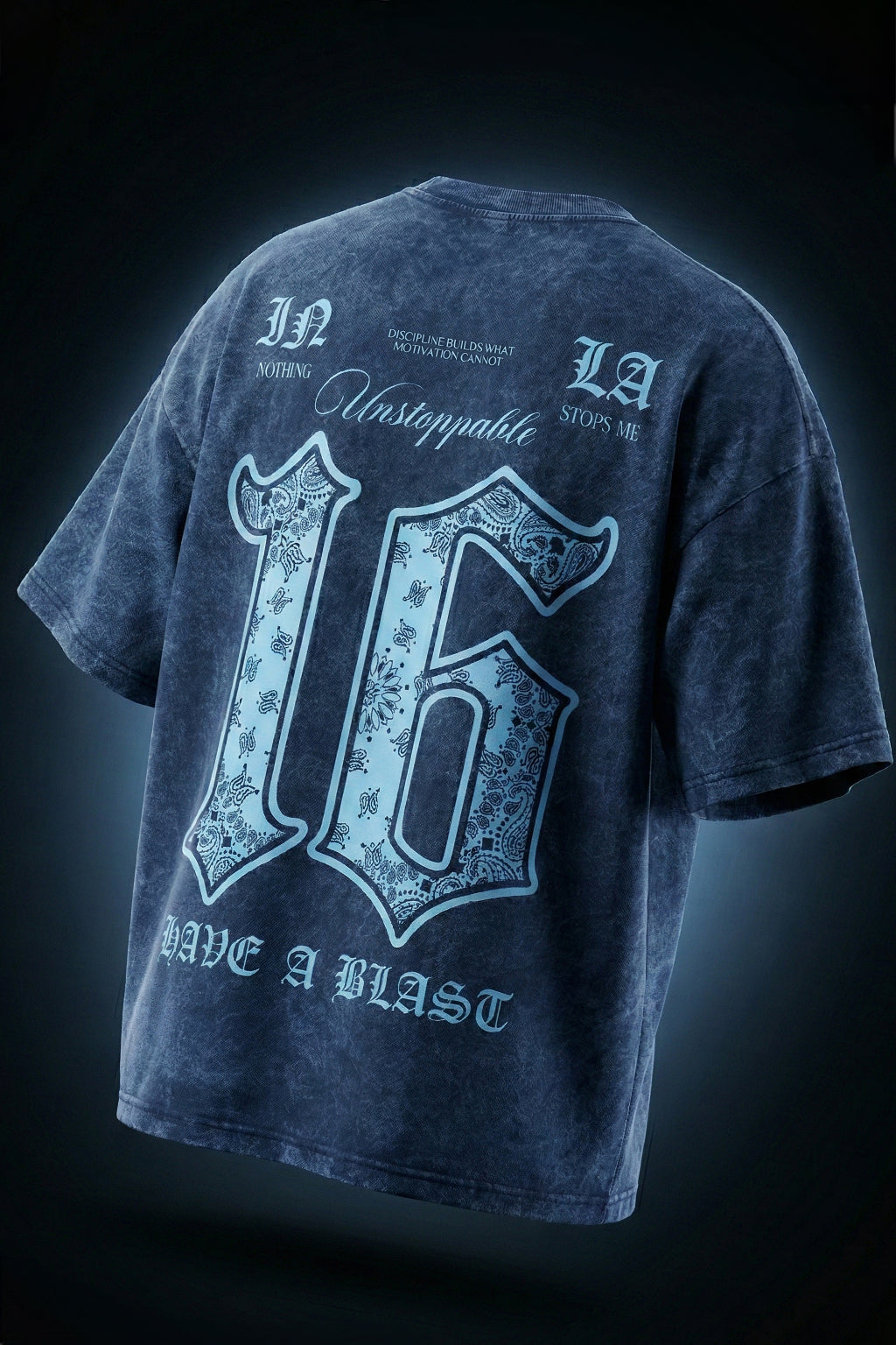 Unstoppable Navy Plus Size Acidwash Printed Exclusive T-Shirt