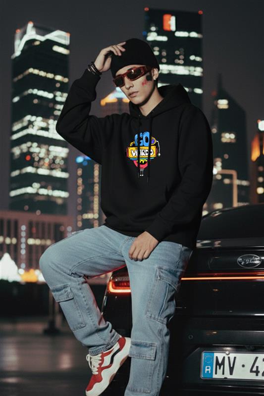 Doodle Black Back Graphic Printed Regular Fit Hoodie