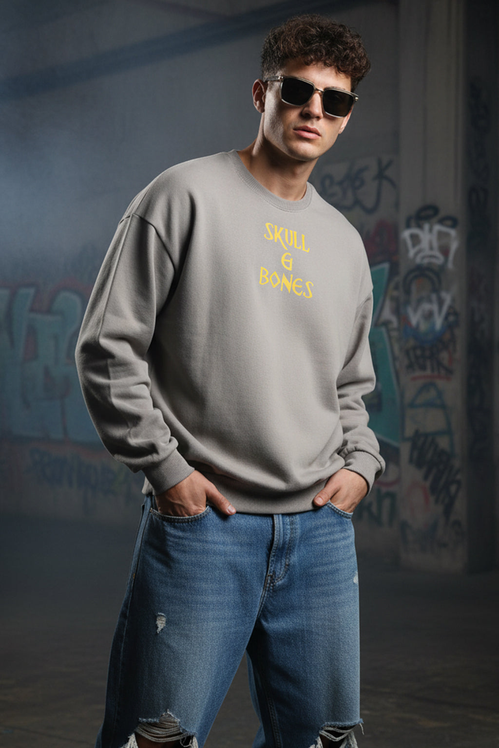 Veirdo Grey Back Printed Regular Fit Sweatshirt