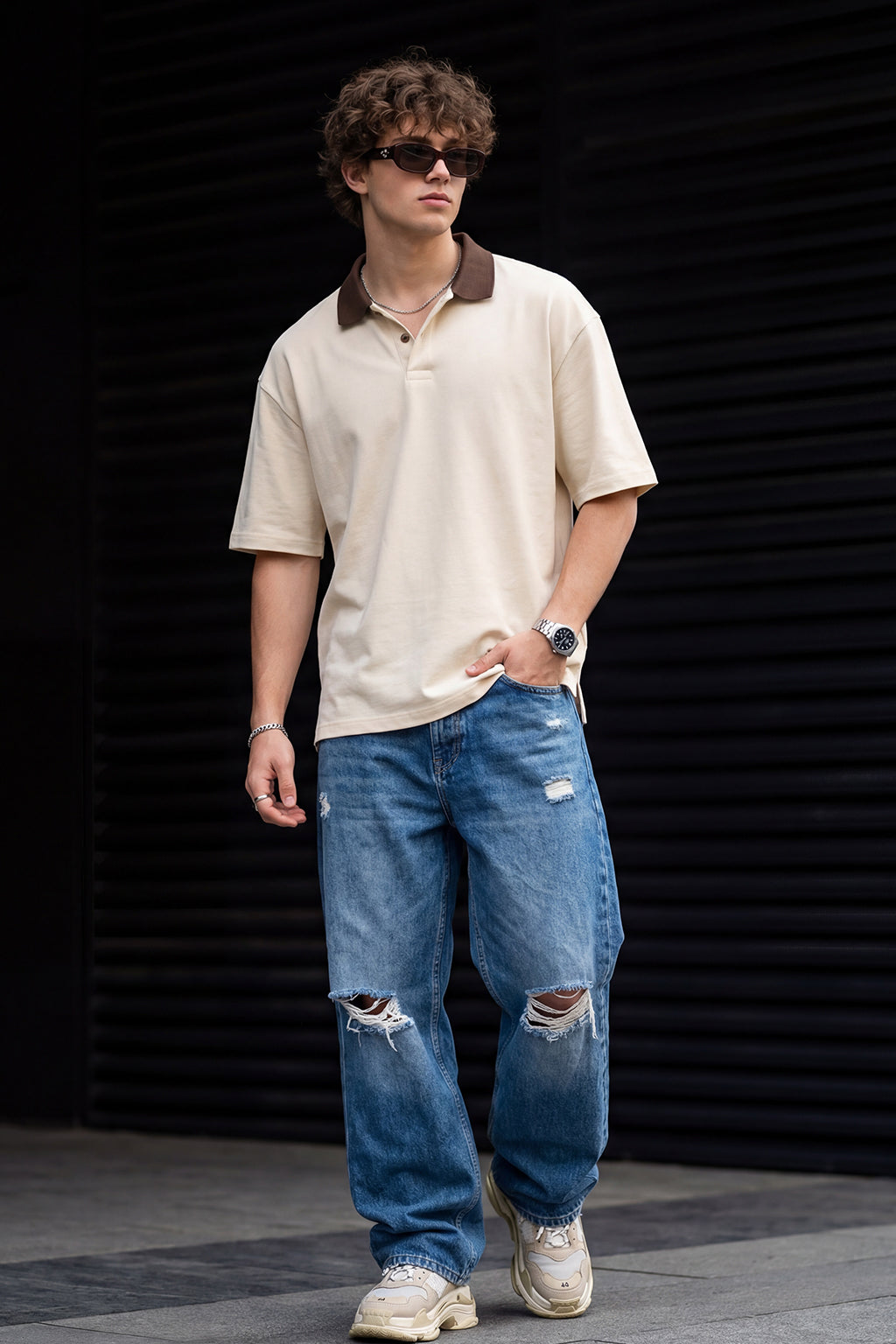 Swan White Plain Oversized Polo T-shirt