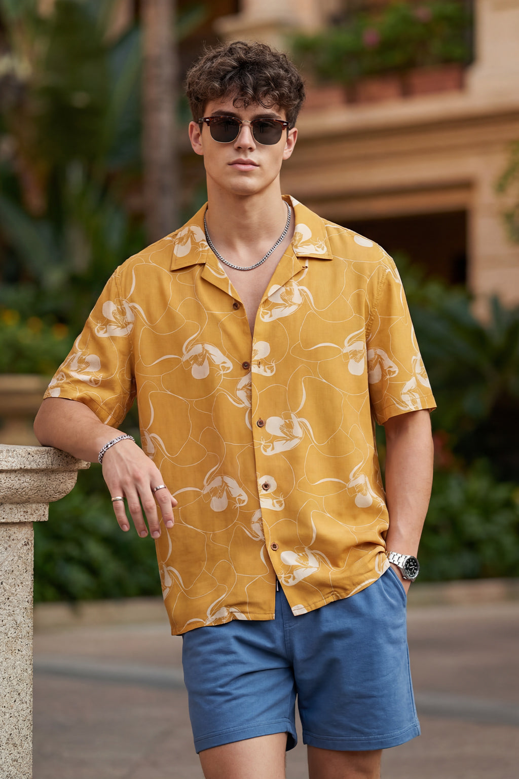 Golden Ochre Floral All Over Print Oversized Exclusive Shirt