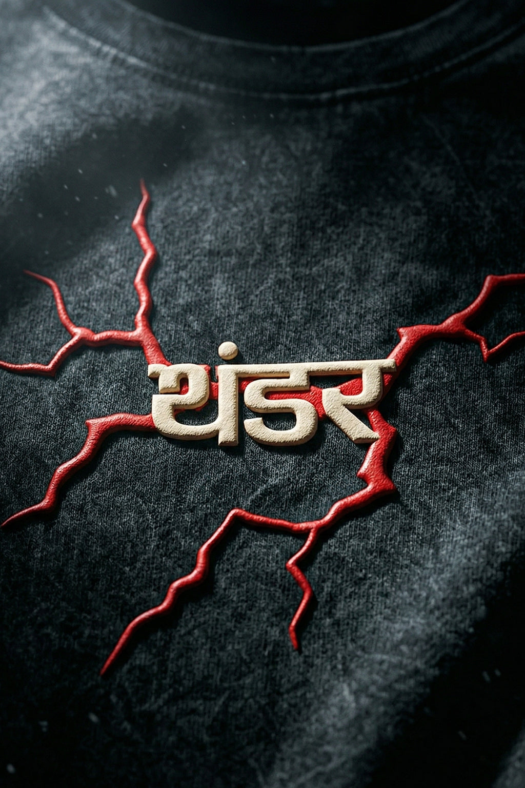 थंडर Black Acid Washed Puff Printed Exclusive T-shirt Supreme Edition