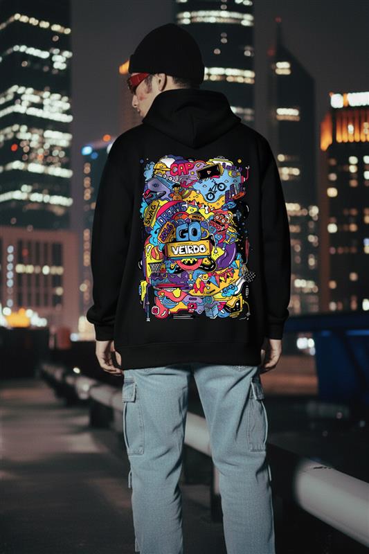 Doodle Black Back Graphic Printed Regular Fit Hoodie
