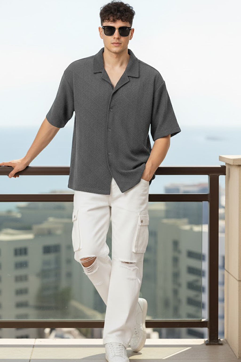 Grey Jacquard Plain Oversized Exclusive Shirt