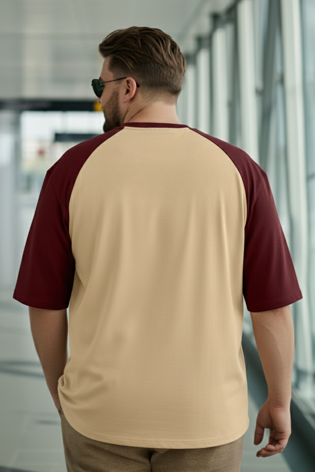 Veirdo Original Maroon Raglan Sleeve Graphic Printed Plus Size T-shirt