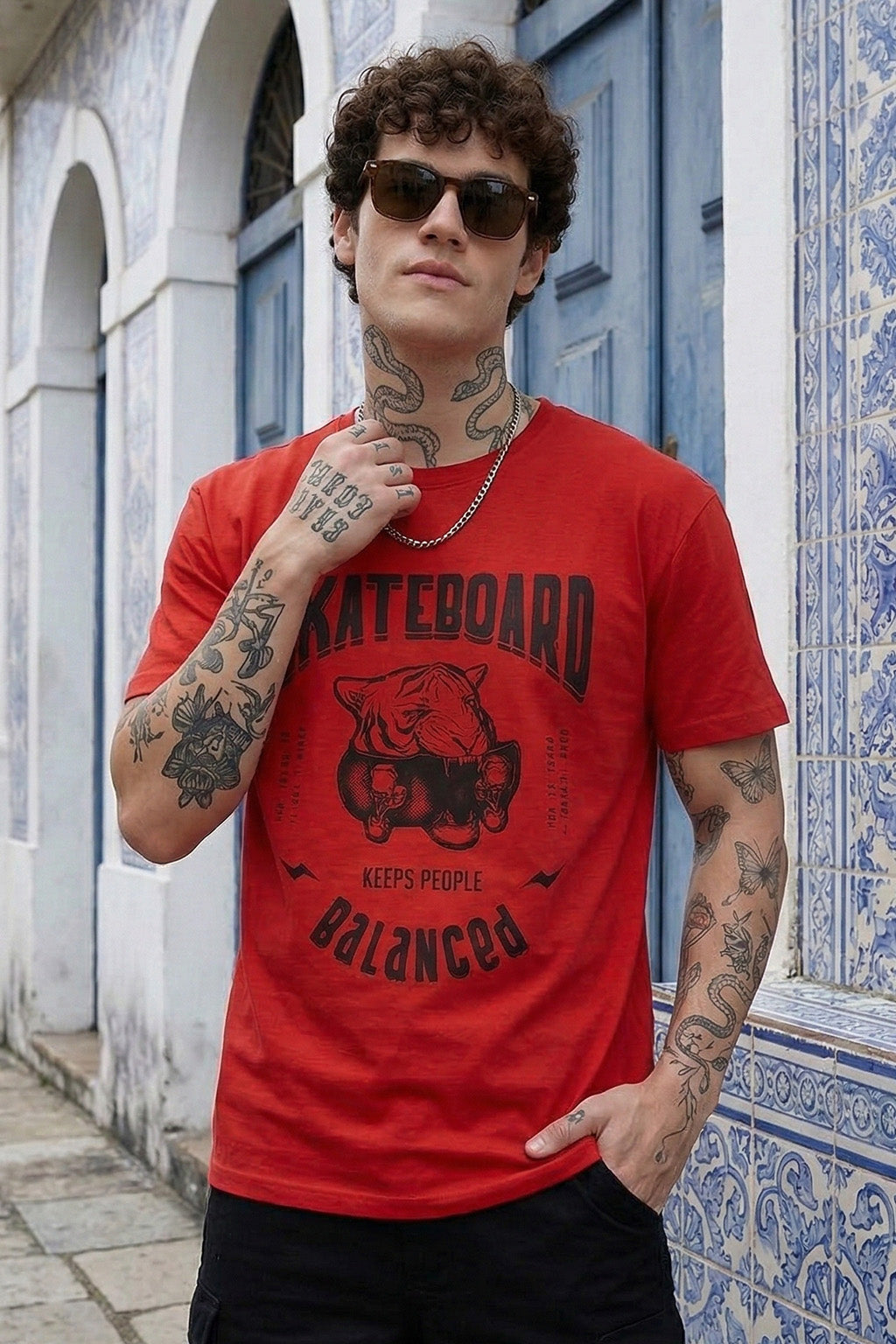 Skateboard Red Regular Fit Printed T-shirt