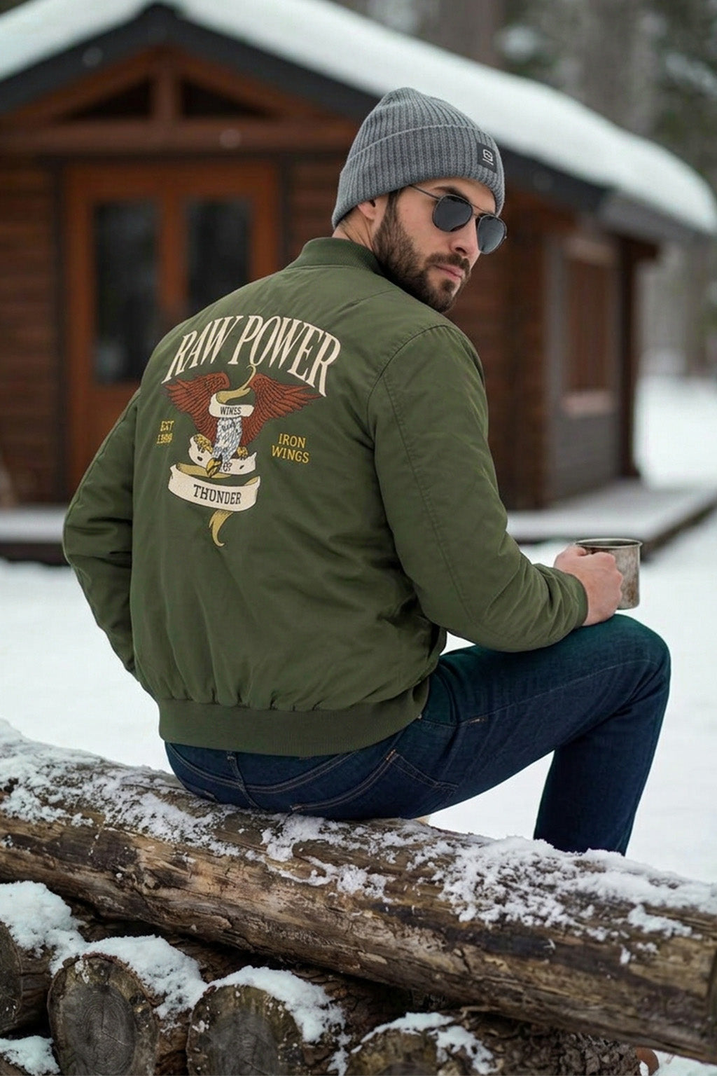 Raw Power Olive Regular Fit Exclusive Pilot Bomber Jacket