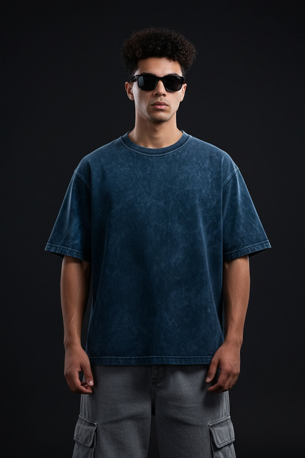 Navy Plain Oversized Acid Washed Exclusive T-shirt