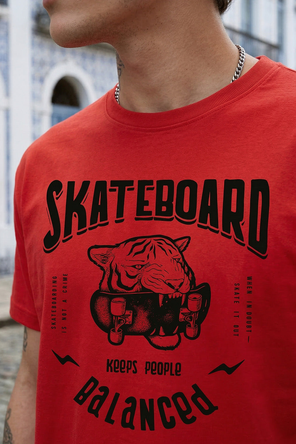 Skateboard Red Regular Fit Printed T-shirt