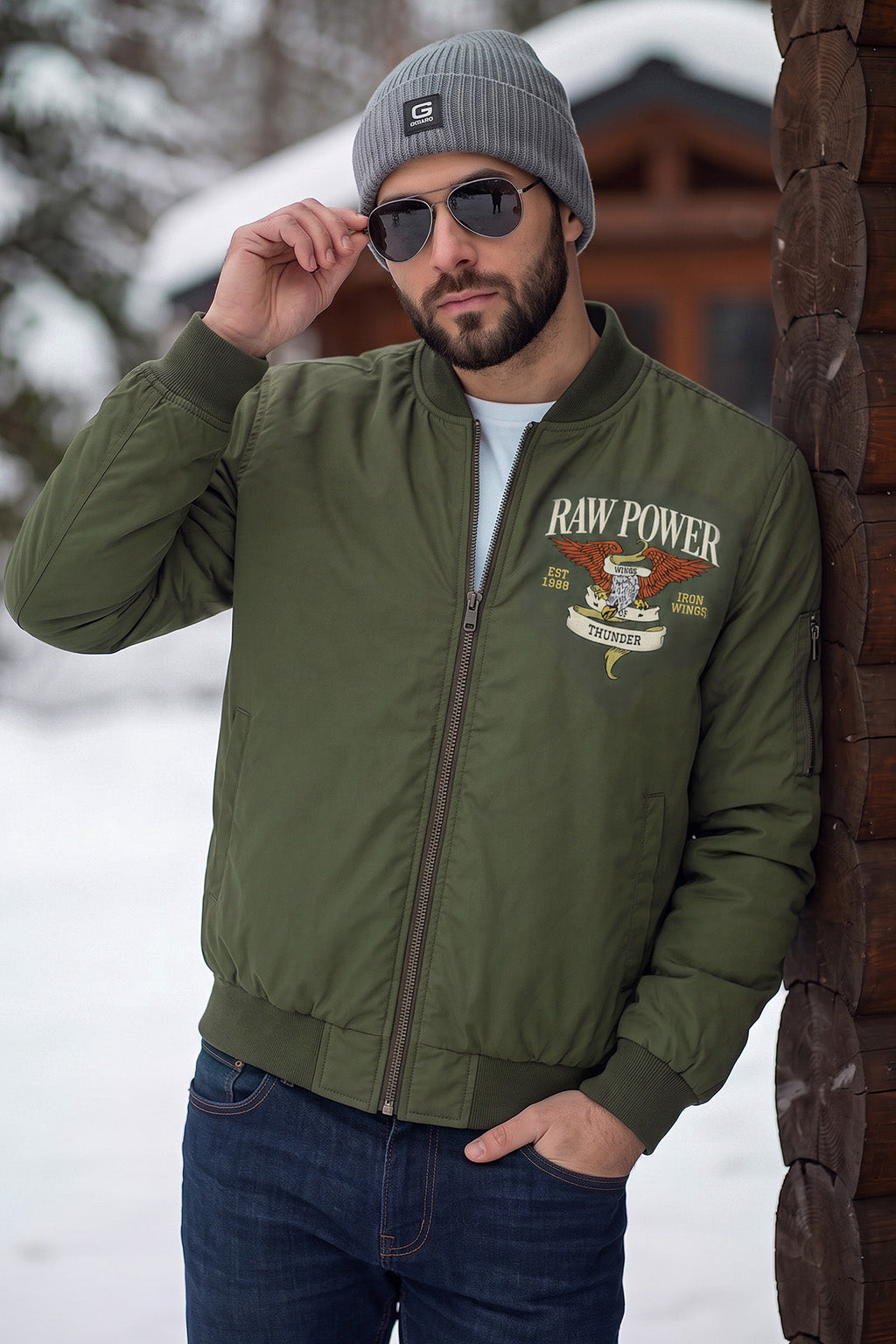 Raw Power Olive Regular Fit Exclusive Pilot Bomber Jacket