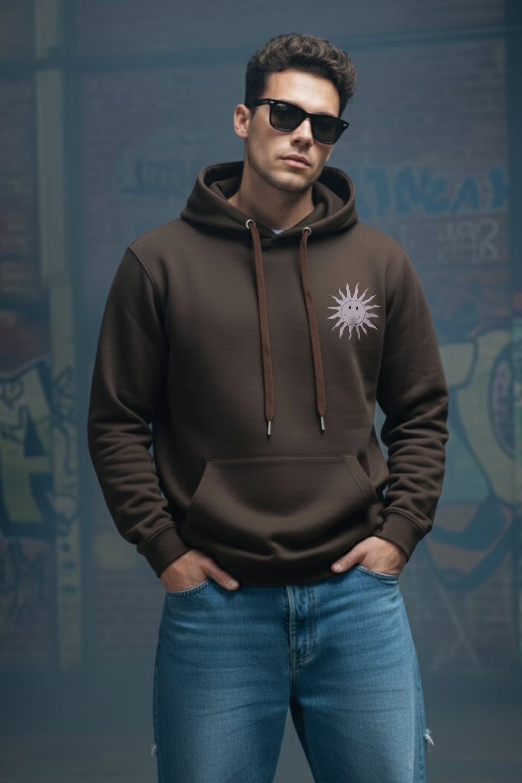 Brandy Bliss: Chic Brown Sun Men's Regular Fit Hoodie