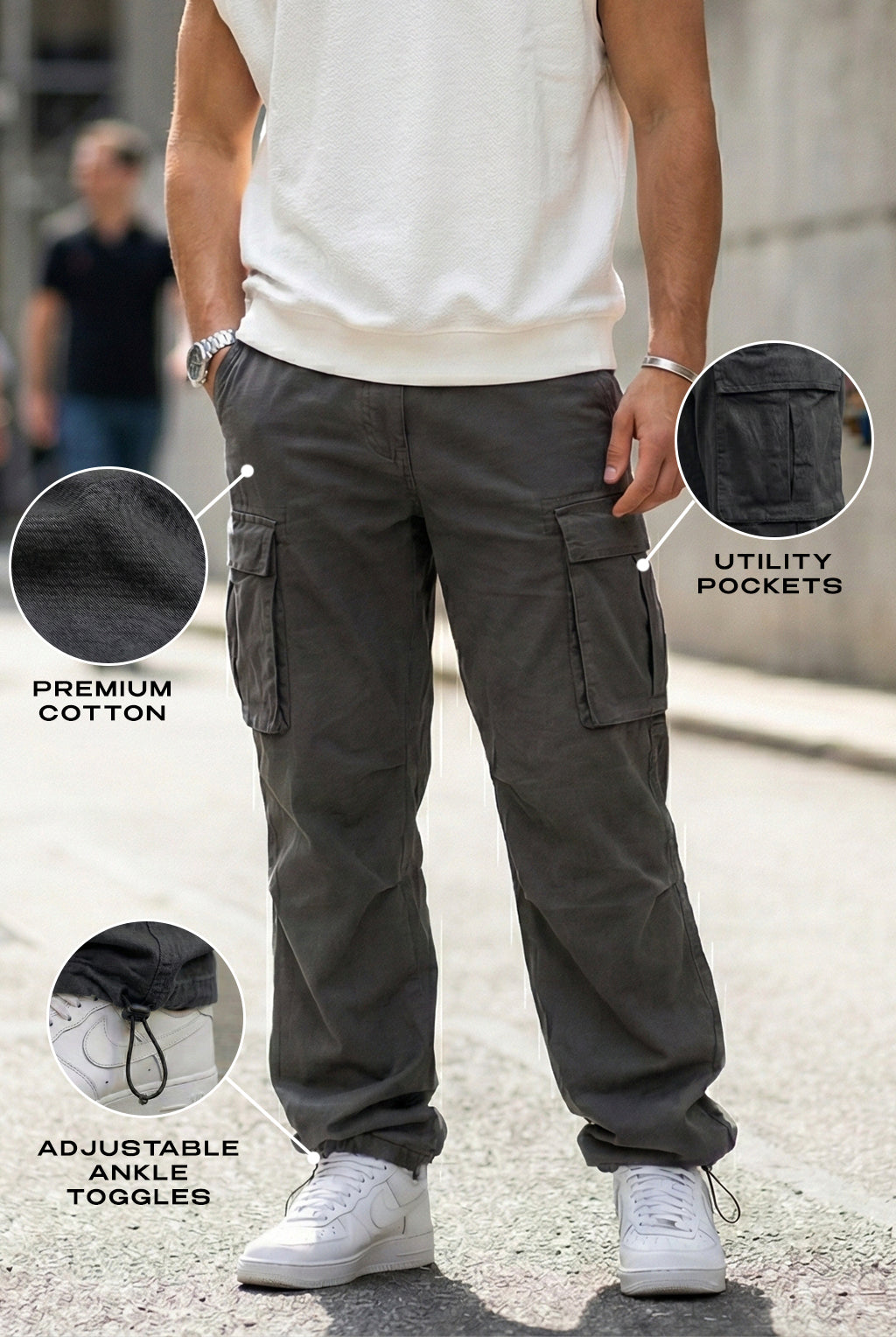 Grey 5 Pocket Woven Straight Fit Exclusive Cargo Pant With Adjustable Ankle