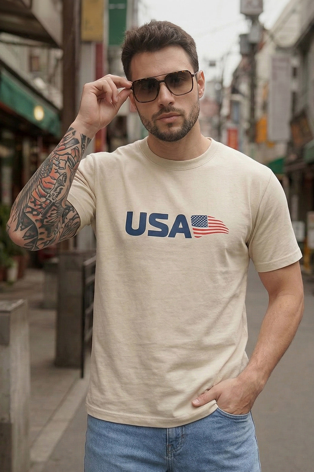 USA Swanwhite Regular Fit Printed T-shirt