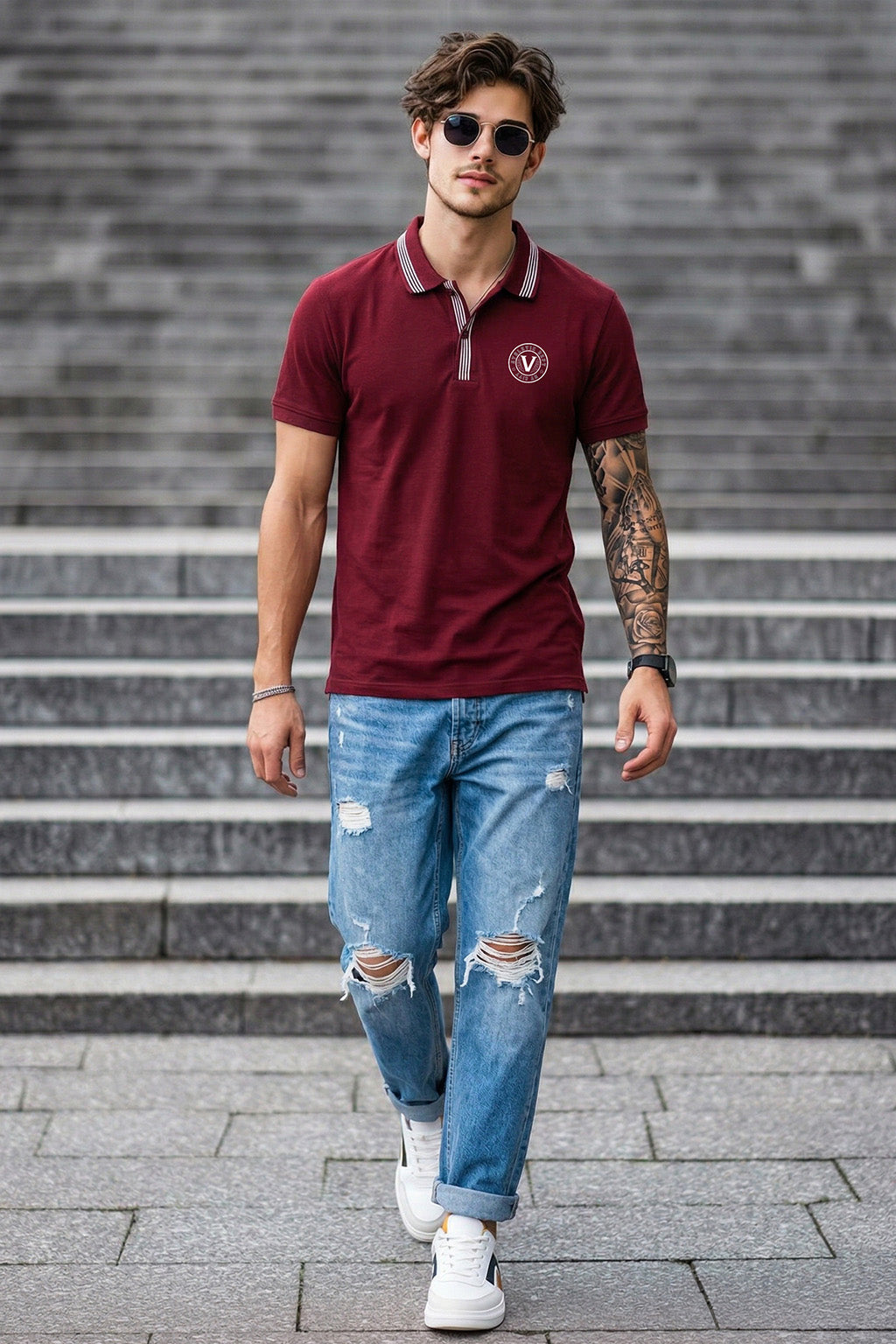 Veirdo City Maroon Regular Fit Pique Lycra Exclusive Polo T-Shirt