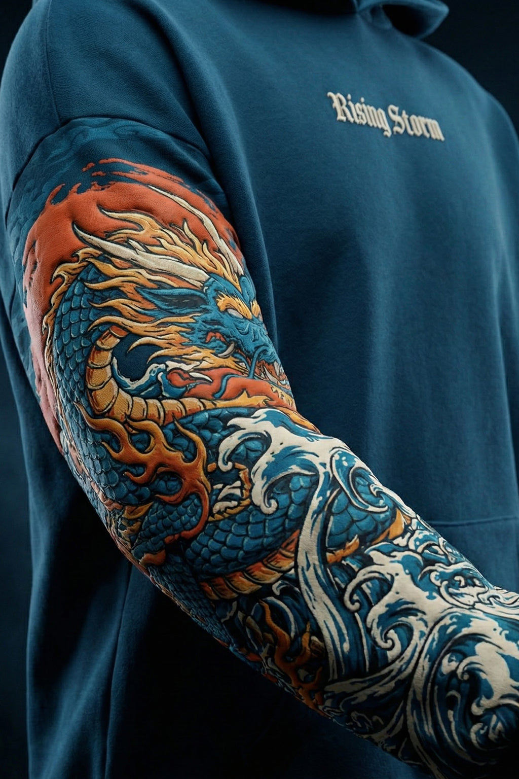 Dragon Blue Oversized Puff Printed Exclusive Hoodie