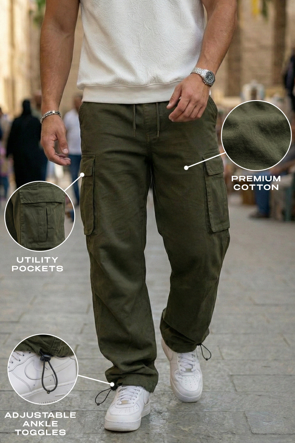 Olive 5 Pocket Woven Straight Fit Exclusive Cargo Pant With Adjustable Ankle