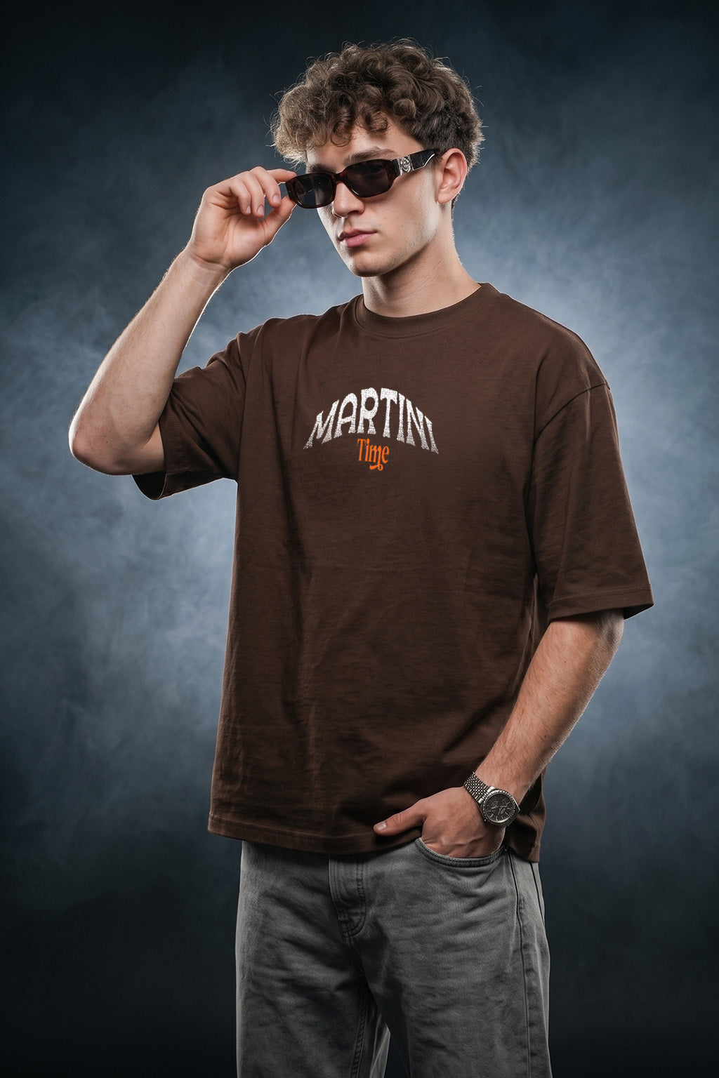 Martini Brown Oversized Printed T-shirt