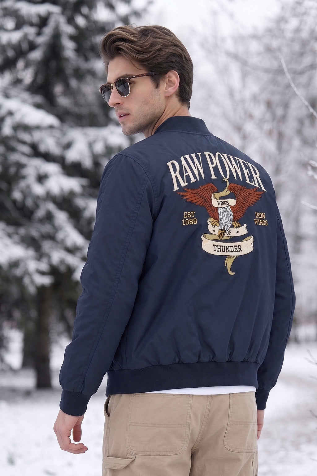 Raw Power Denim Blue Regular Fit Exclusive Pilot Bomber Jacket