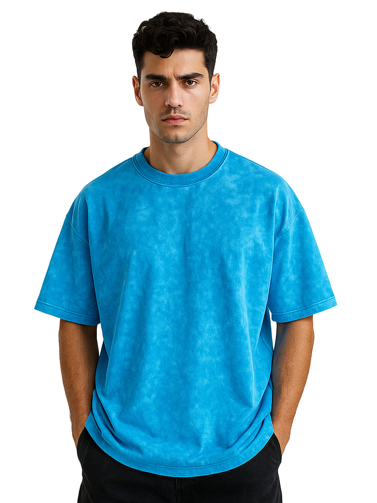 Smoke Sky Blue Oversized Tie-Die Printed T-shirt