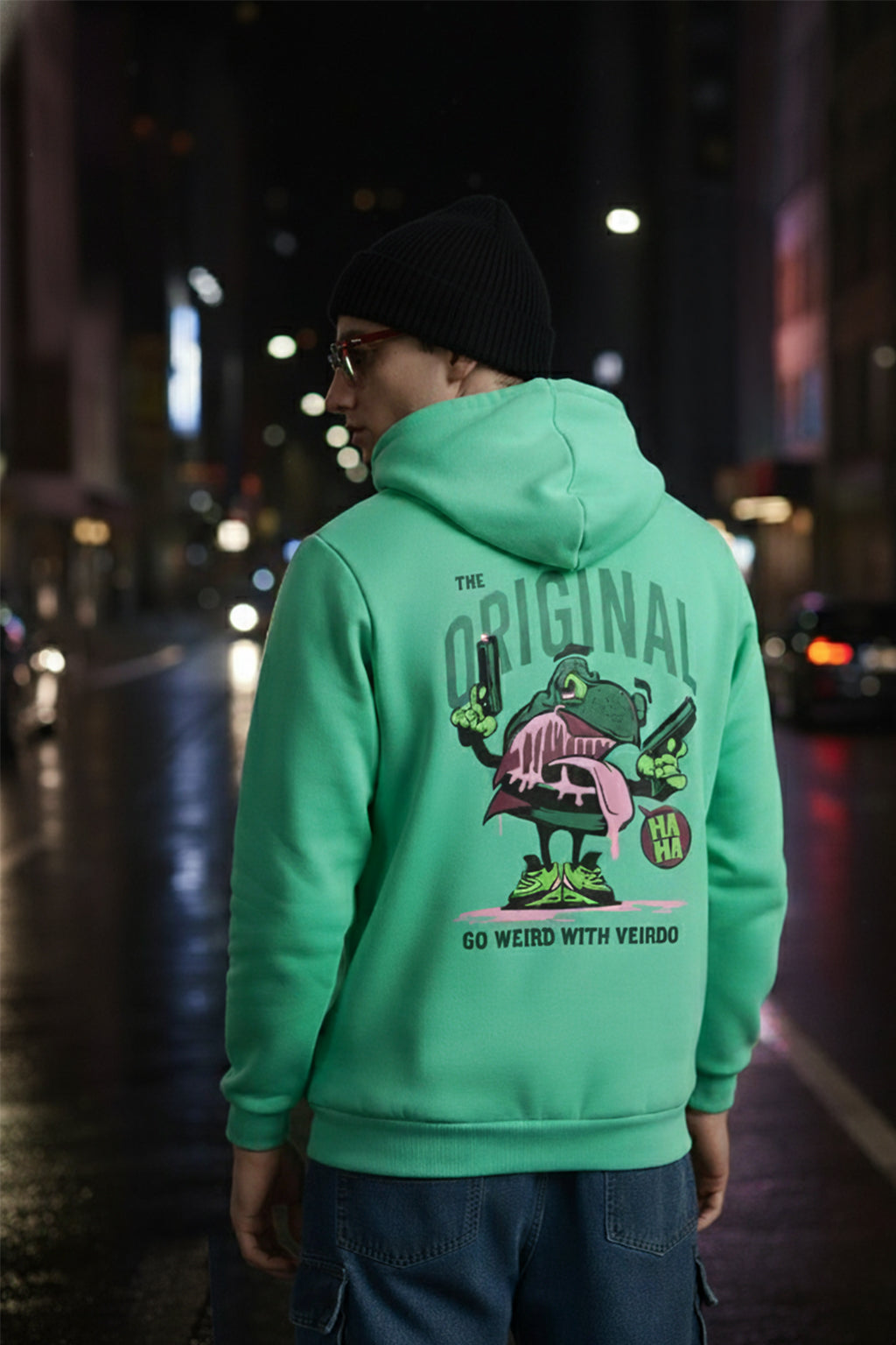 Frog Original Green Regular Fit Back Printed Hoodie