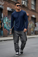 Navy Blue Plain Full Sleeves Regular Fit T-shirt