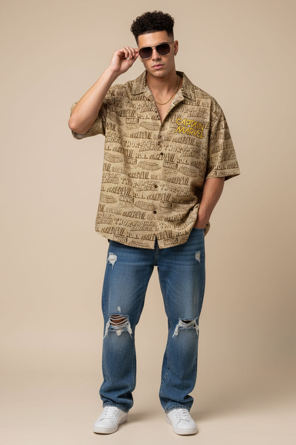 Captain Marvel Black All Over Print Oversized Exclusive Shirt