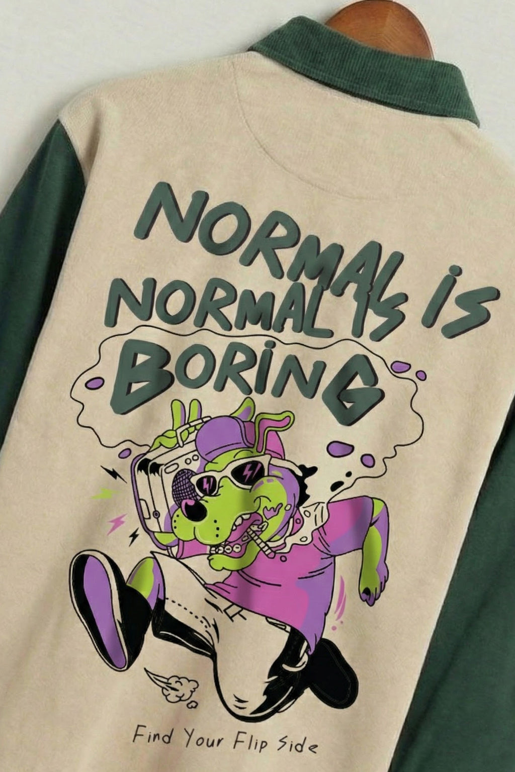 Normal Is Boring Beige & Olive Oversized Full Sleeve Exclusive Polo T-shirt