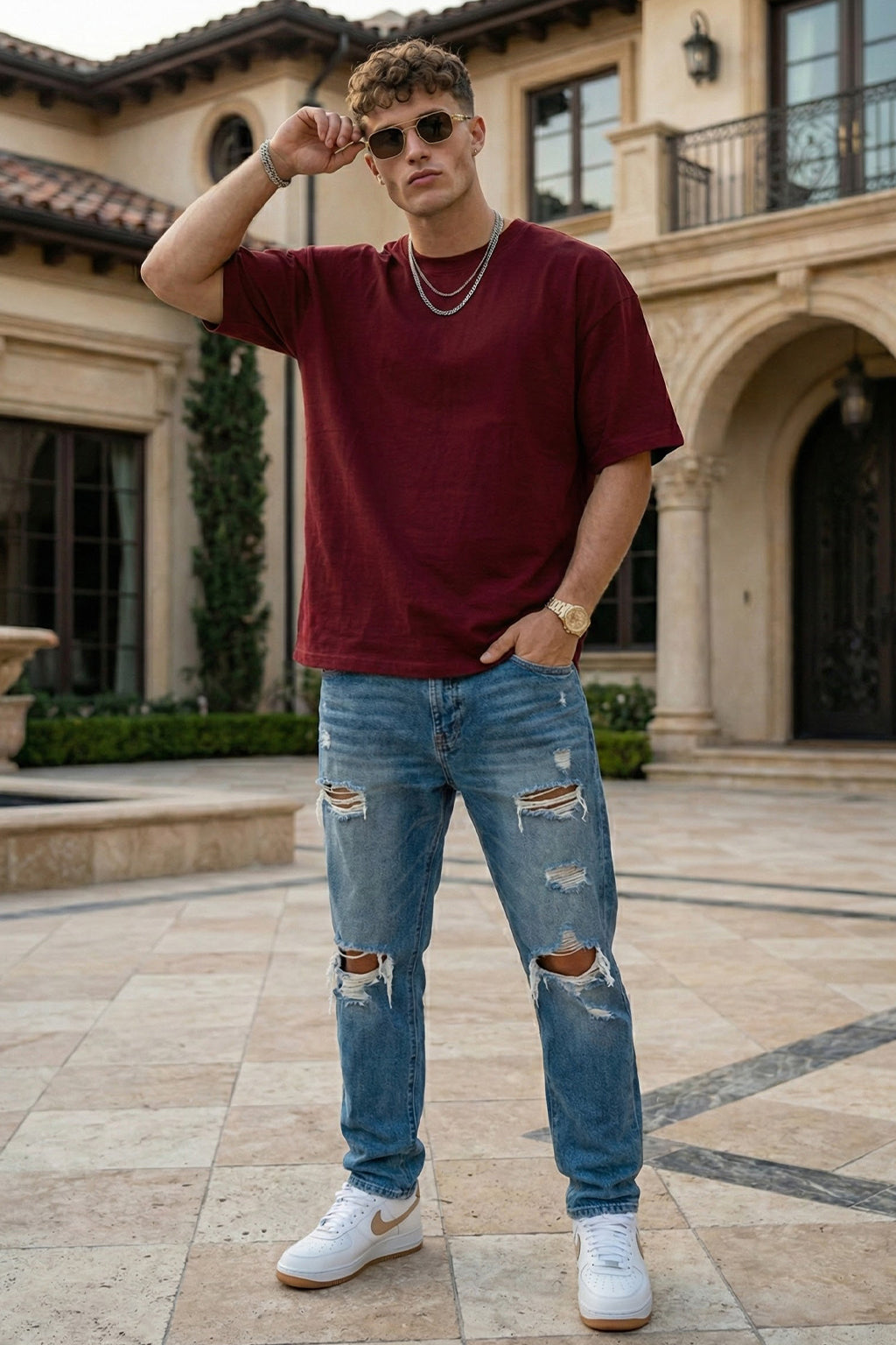 Maroon Plain Oversized T-shirt