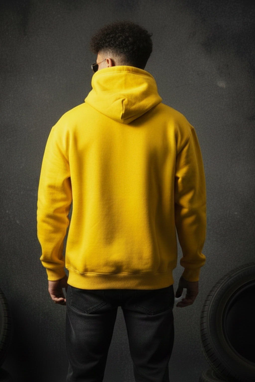 Veirdo Original Mustard Oversized Printed Hoodie With Face Mask