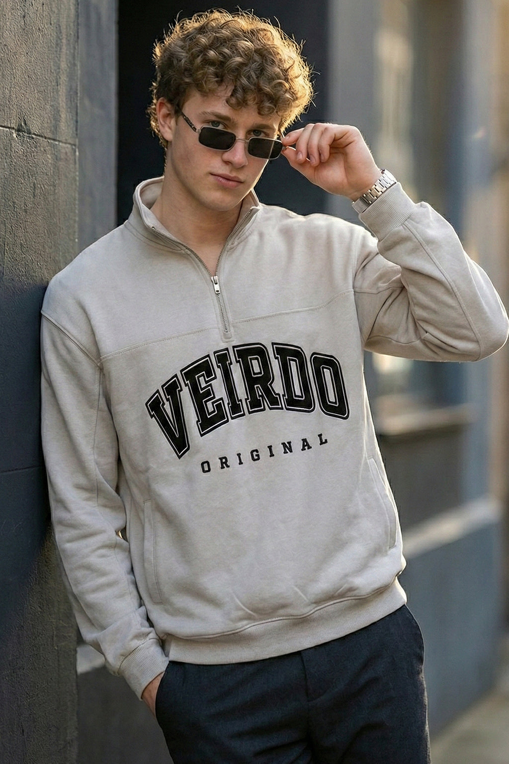 Veirdo Original Grey Oversized Full Sleeve Printed Exclusive Polo T-shirt