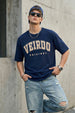 Veirdo Original Navy Oversized Typography Brand Printed T-shirt