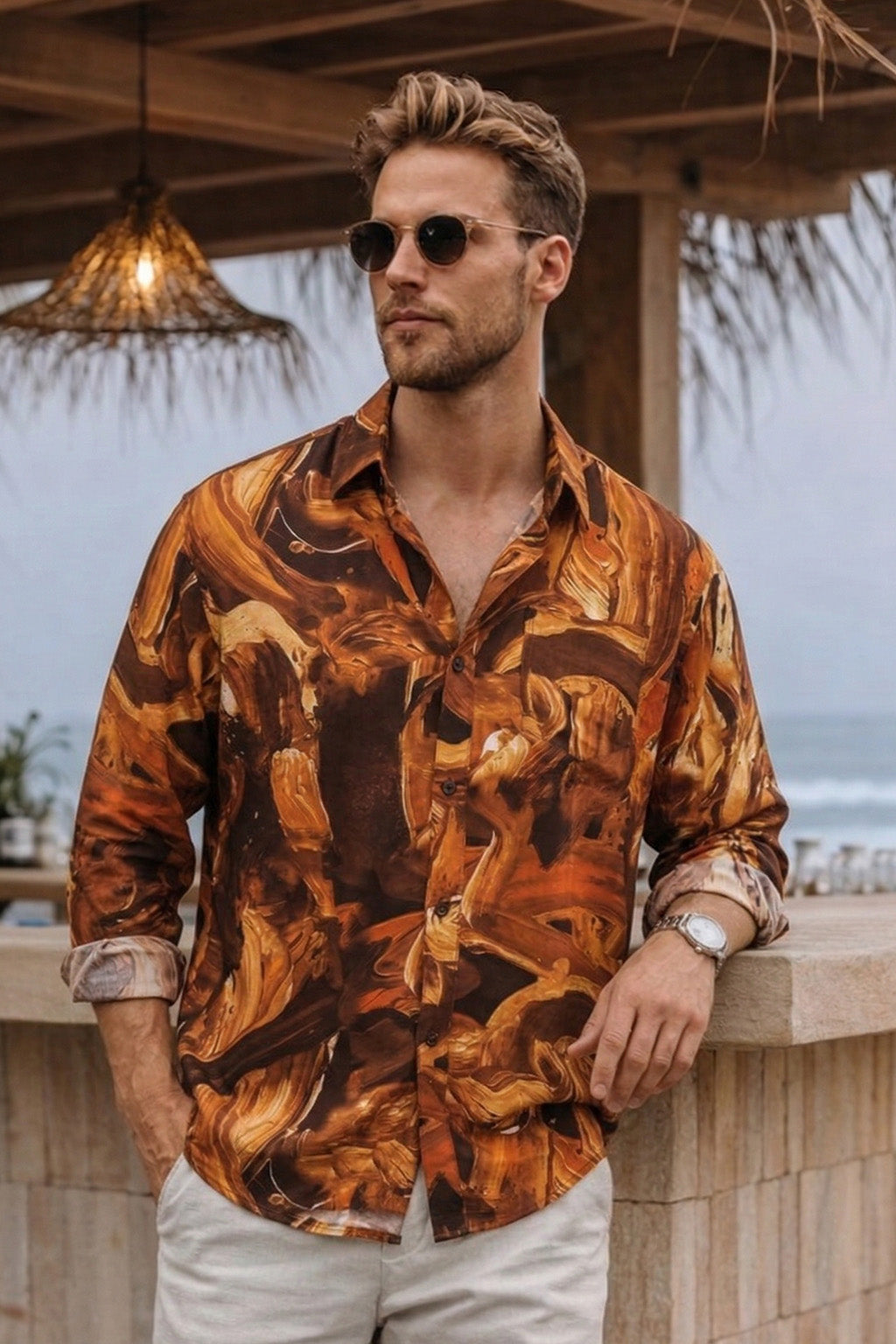 Abstract Orange All Over Print Regular Fit Exclusive Shirt