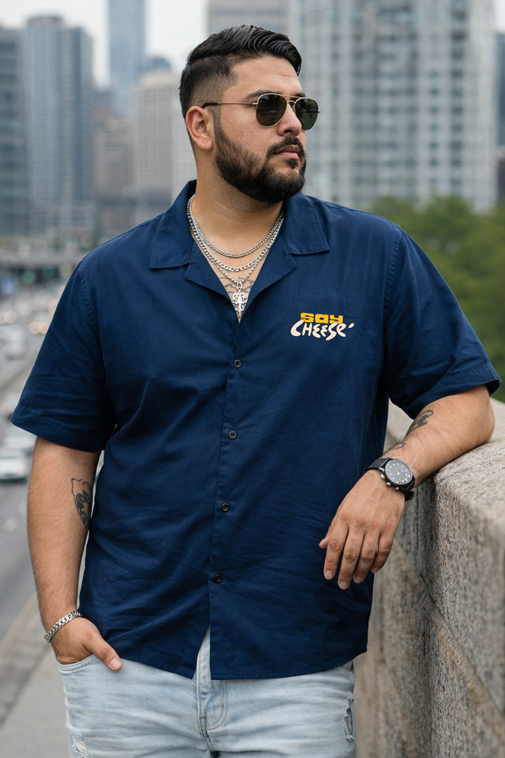 Say Cheese Navy Plus Size Printed Exclusive Shirt